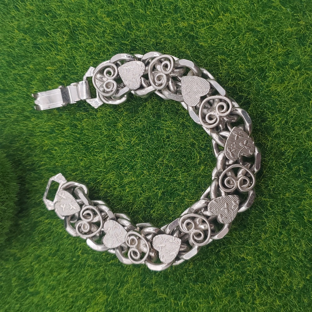 Wire Chain Link Heart Antique Bracelet B3023 Silver Toned Not Sterling - Picture 2 of 4